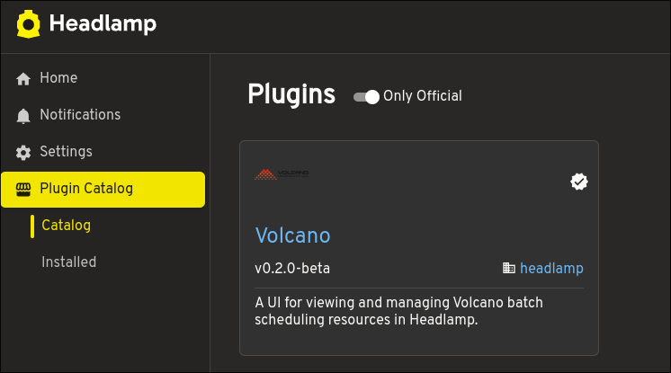 Volcano plugin in the Headlamp Plugin Catalog